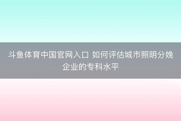 斗鱼体育中国官网入口 如何评估城市照明分娩企业的专科水平