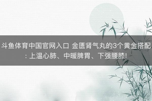斗鱼体育中国官网入口 金匮肾气丸的3个黄金搭配: 上温心肺、中暖脾胃、下强腰膝!